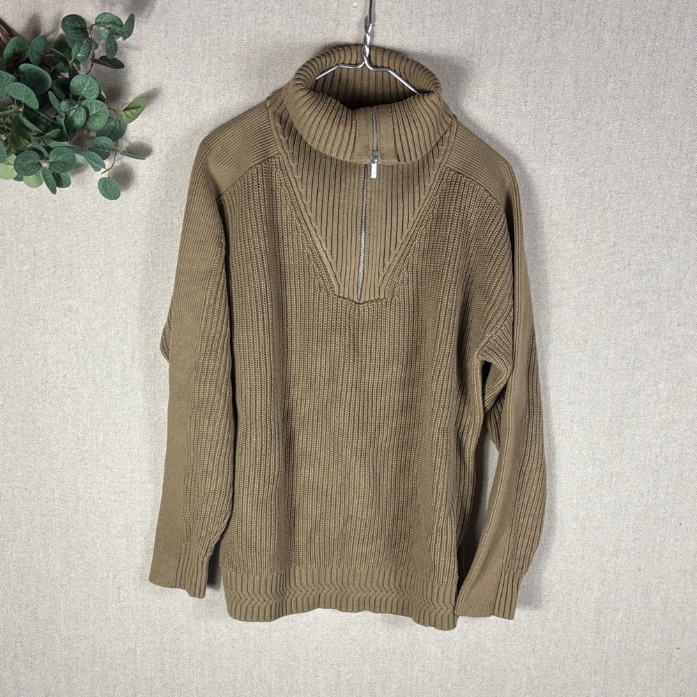 Topman > Brown Quarter Zip Turtleneck Sweater Small